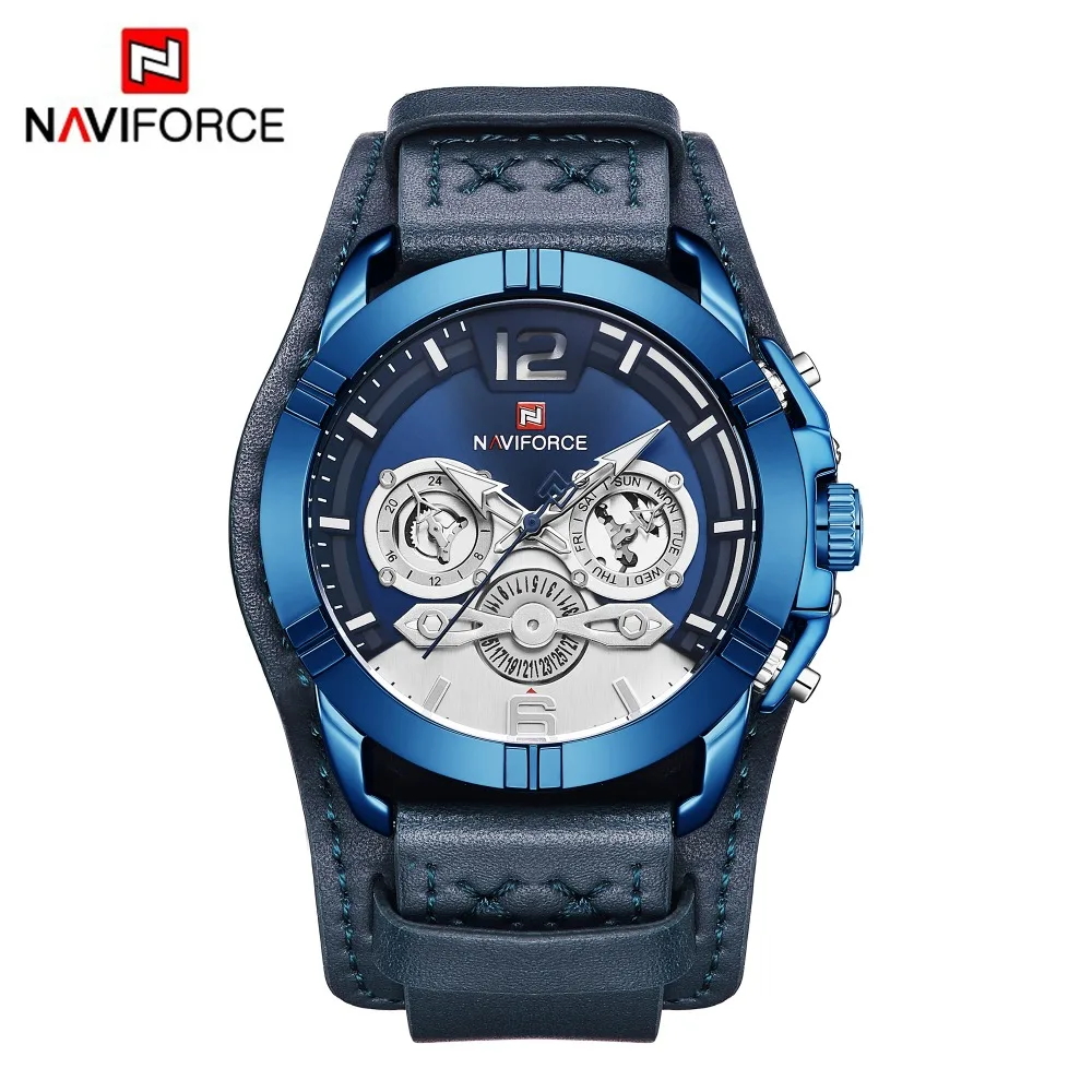 Naviforce мужские часы кожаные армейские военные Ретро стимпанк спортивные