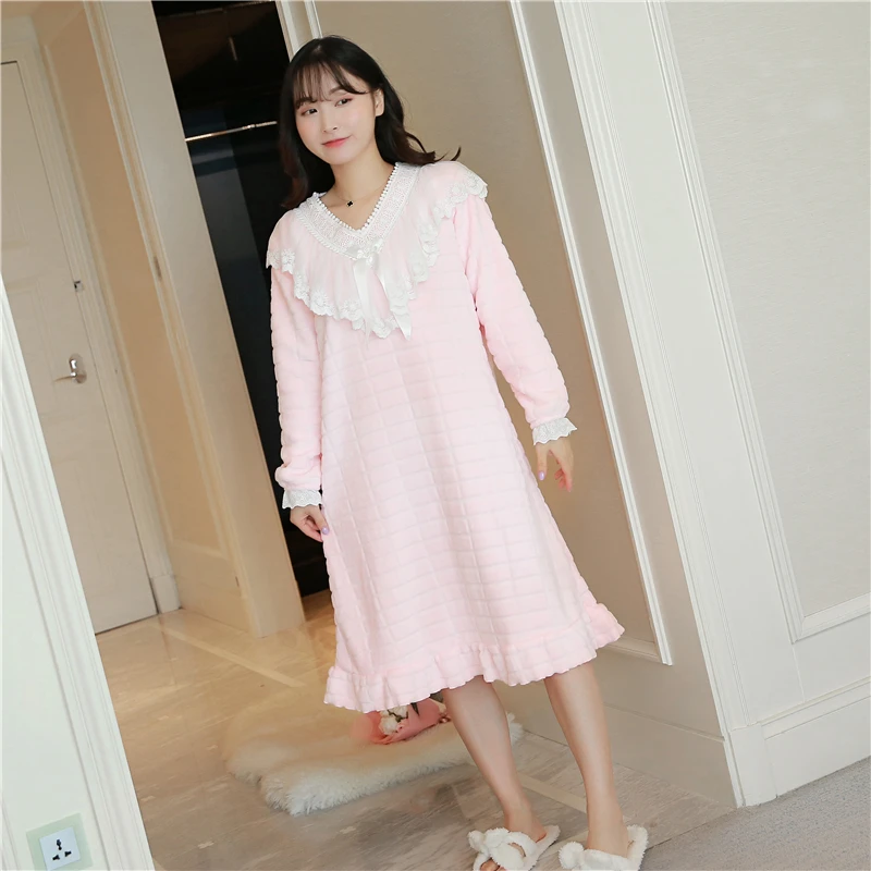 Милая Кружевная теплая фланелевая ночная рубашка принцессы для девочек новинка