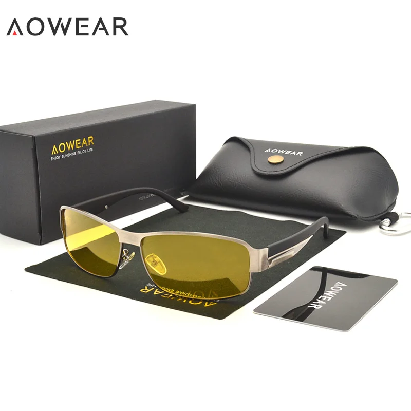 AOWEAR, очки для ночного водителя, очки ночного видения, поляризационные солнцезащитные очки, мужские очки для вождения, желтые очки для ночного видения, Oculos De Sol