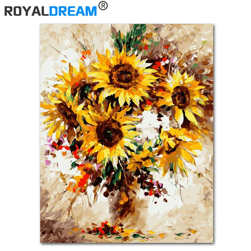 ROYALDREAM Подсолнух DIY Краска по номерам акриловая краска ручная Масляная на холсте