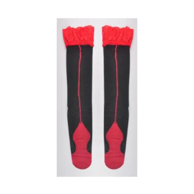 Black Red 20D женские сексуальные прозрачные чулки до бедра в стиле панк, готика, кубинские кружевные верхние чулки с задним швом, женские свадебные Чулочные изделия - Цвет: Black Red
