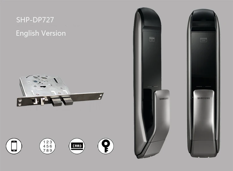 SAMSUNG SHP-DP727 Keyless BlueTooth PUSH PULL двухсторонний Keyless дверной замок английская версия большой врезной золото цвет