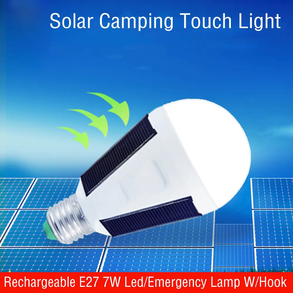 Перезаряжаемая солнечная мощность E27 светодиодная лампа 220 В Солнечная садовая с