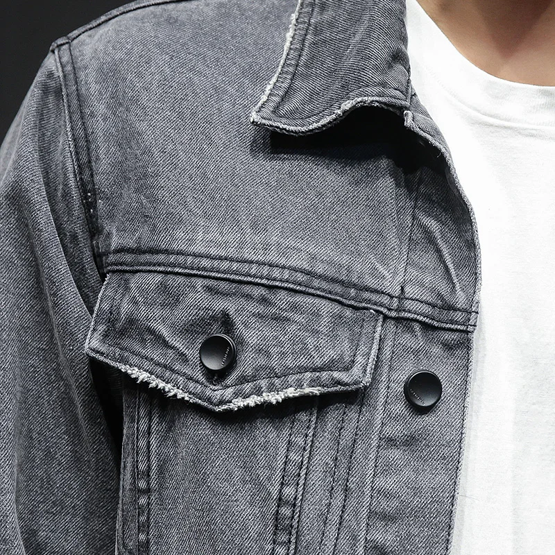 

2019 New Spring Men's Casual Hip Hop Style Loose Denim Jacket Jacket Men, Solid Color Gray Men's Cowboy Jacket Casual M-XXL