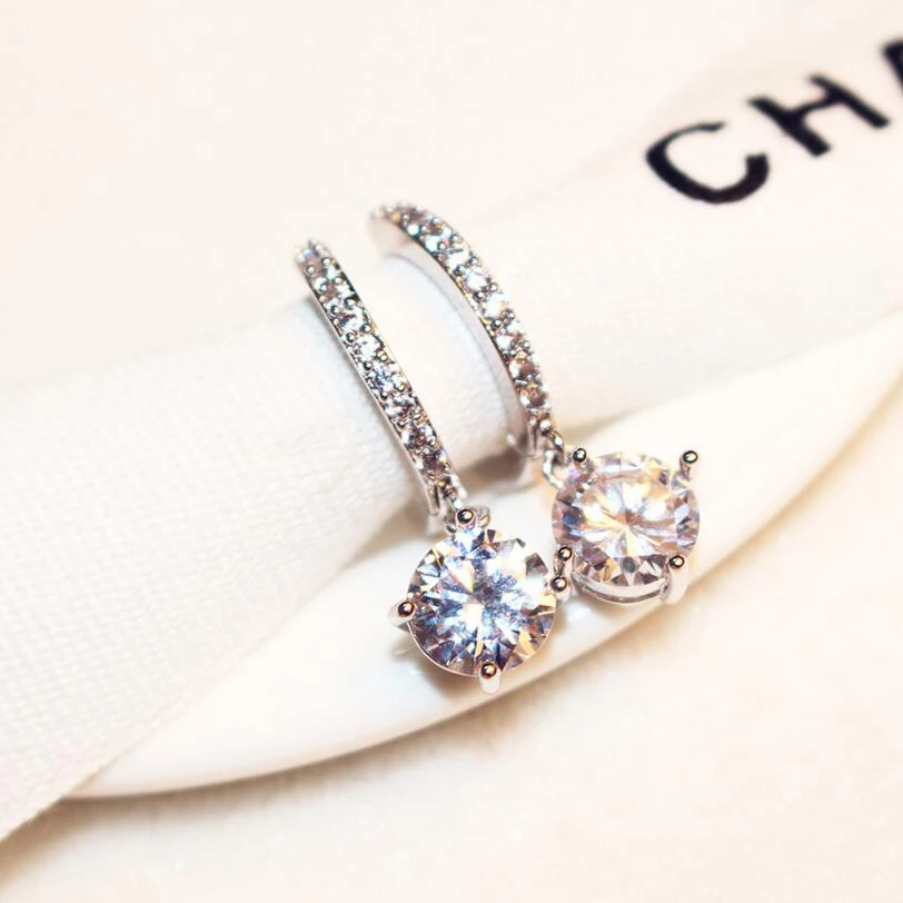 Luxury Female Zirconia Hoop Earrings Fashion Jewelry Rose Gold Silver color CZ Crystal Round For Women | Украшения и аксессуары