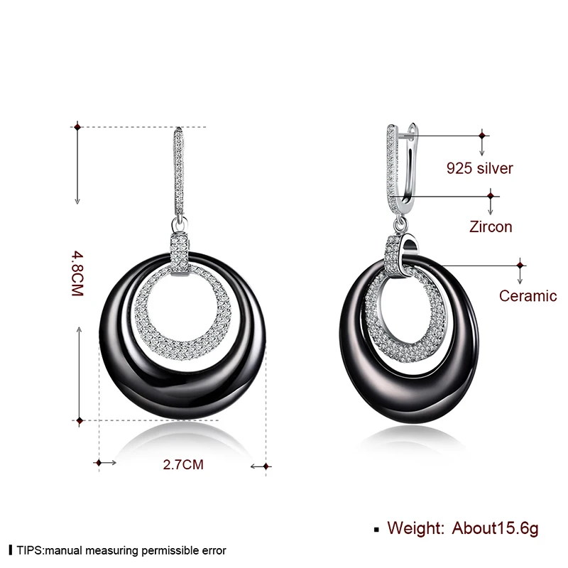 Серьги Модные украшения чешские стерлингового серебра 925 Керамика циркон дважды