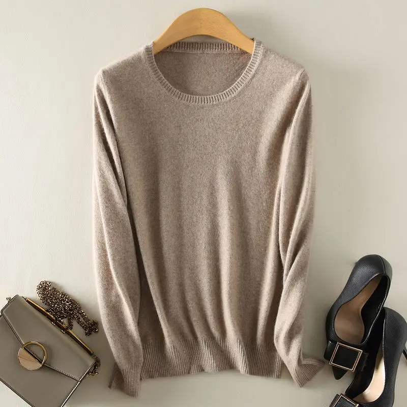 

QIAOFEISHANG Cashmere wool Sweater Women solid color Pullover o-neck sweater Long sleeve Knitted clothes