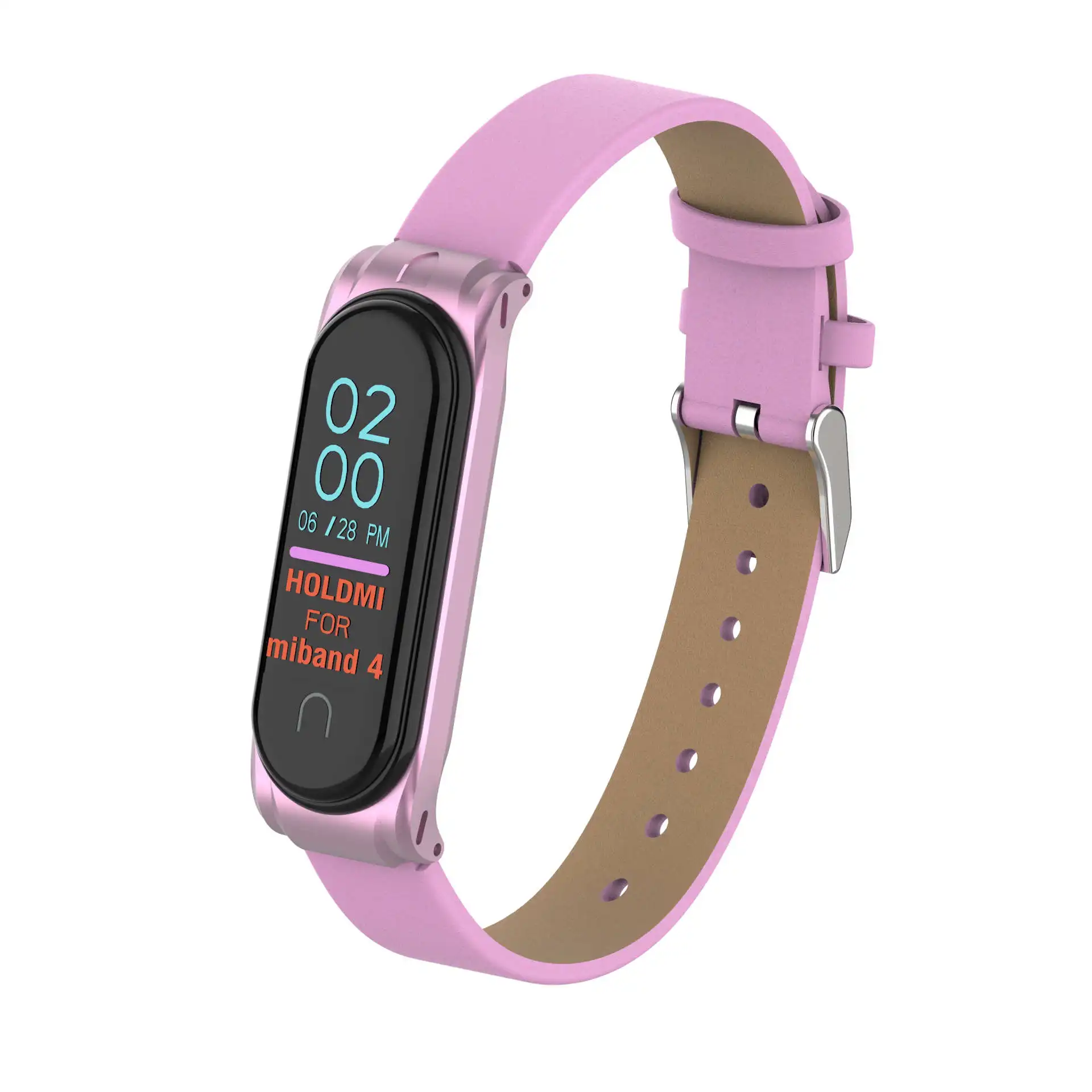 pink Цветной кожаный Mi Band 4 3 металлический ремешок для xiaomi Mi Band 4 3 PU браслет из нержавеющей стали MiBand 4 3 сменные ремешки на запястье - Цвет: pink