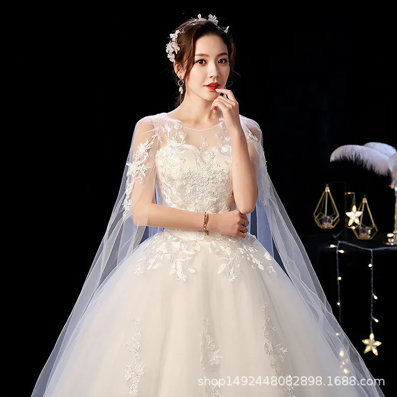 Robe De Mariee Роскошные свадебные платья бальное платье с круглым вырезом на шнуровке с аппликацией куртки свадебные платья Casamento - Цвет: Бежевый