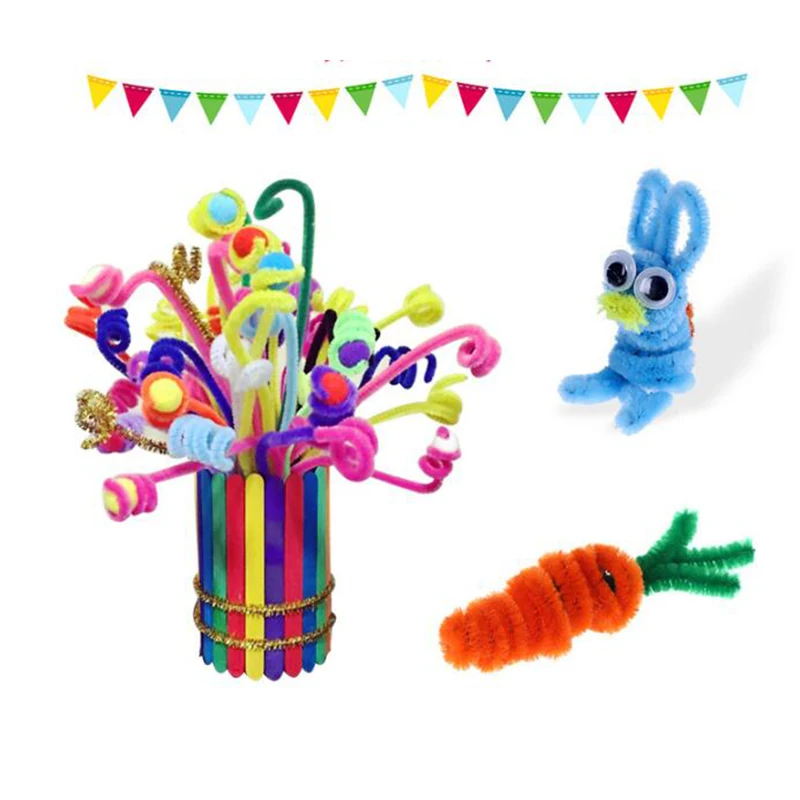 

100pcs 30cm Craft Chenille Stem Pipe Cleaners Kids Plush Educational Toy Fil Chenille Velvet Strip Handmade DIY Craft Supplies
