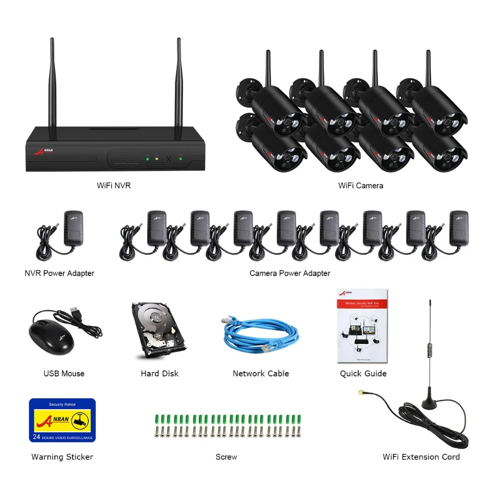 ANRAN P2P HDMI 8CH 1080P wifi NVR 2MP открытый 3 массив ИК Водонепроницаемая беспроводная IP камера CCTV система видеонаблюдения