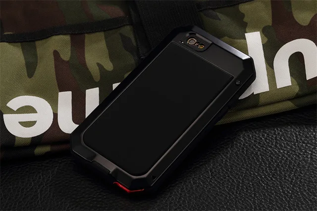 R-JUST Роскошные Doom панцири случае для iphone 5S SE 6 6S Plus стекло Duty шок водостойкий металлический алюминий телефонные чехлы для iphone 8X7 - Цвет: Черный
