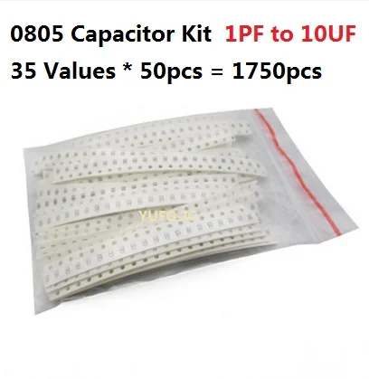35 Values*50pcs=1750pcs SMD 0805 Capacitor kit 1PF-10UF Assorted set 4.7PF 22PF 47PF 102 222 472 682 103 223 104 334 105 106 | Электронные