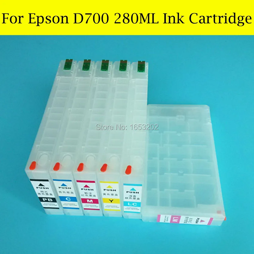 6 шт./лот 280 мл пустой перезаправляемых картриджей для EPSON D700 принтер с чип|ink