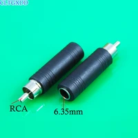 nickel plated rca male plug to 6 35mm 3 pole stereo female jack adapter rca to 6 35 audio mf connector black