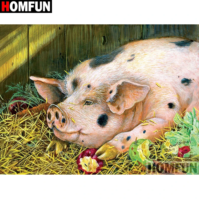Алмазная живопись HOMFUN A16729 алмазная вышивка Свинка квадратная/круглая для