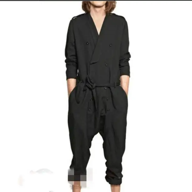 

Autumn New Men Jumpsuit Casual Fashion Trousers Male Long Sleeved Jumpsuit Piece Pants Overalls Tooling hairstylist Harem pants