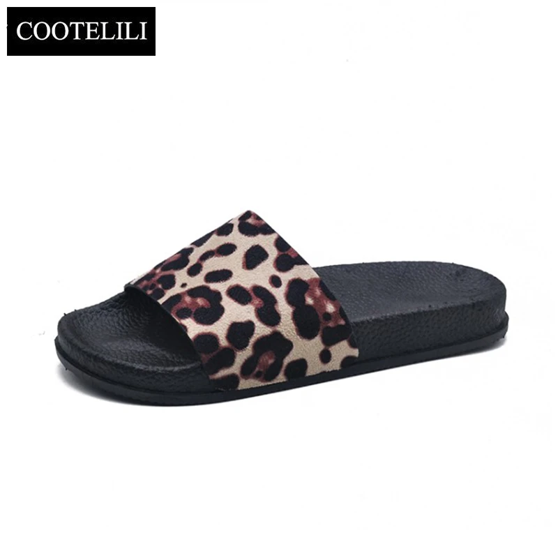 

COOTELILI Women Slides Beach Sandals Summer Slippers Woman Casual Slip on Flats Women Shoes Laopard Dropshipping