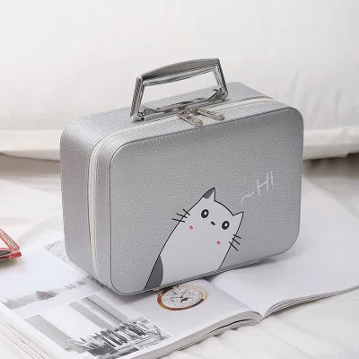 silver cat Attra-Yo, большой косметический чехол, большая емкость, чехол для костюма, модная Милая косметичка для путешествий, водонепроницаемая косметичка для девушек, органайзер для путешествий - Цвет: silver cat