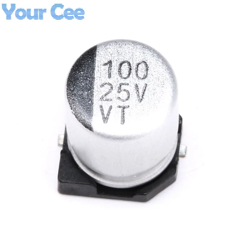 100 pcs 25V 100UF SMD Aluminum Electrolytic Capacitors 6*7MM | Электронные компоненты и принадлежности