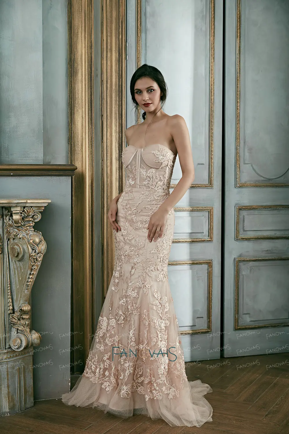 Румяна Розовое Кружево Вечерние Платья Съемные Рукава Партии Длинные Vestido De Festa