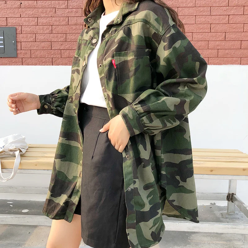 

Jackets Women Camouflage Simple Soft Ladies Ulzzang Korean Style Puff Sleeve Womens Single Breasted Loose High Quality Leisure