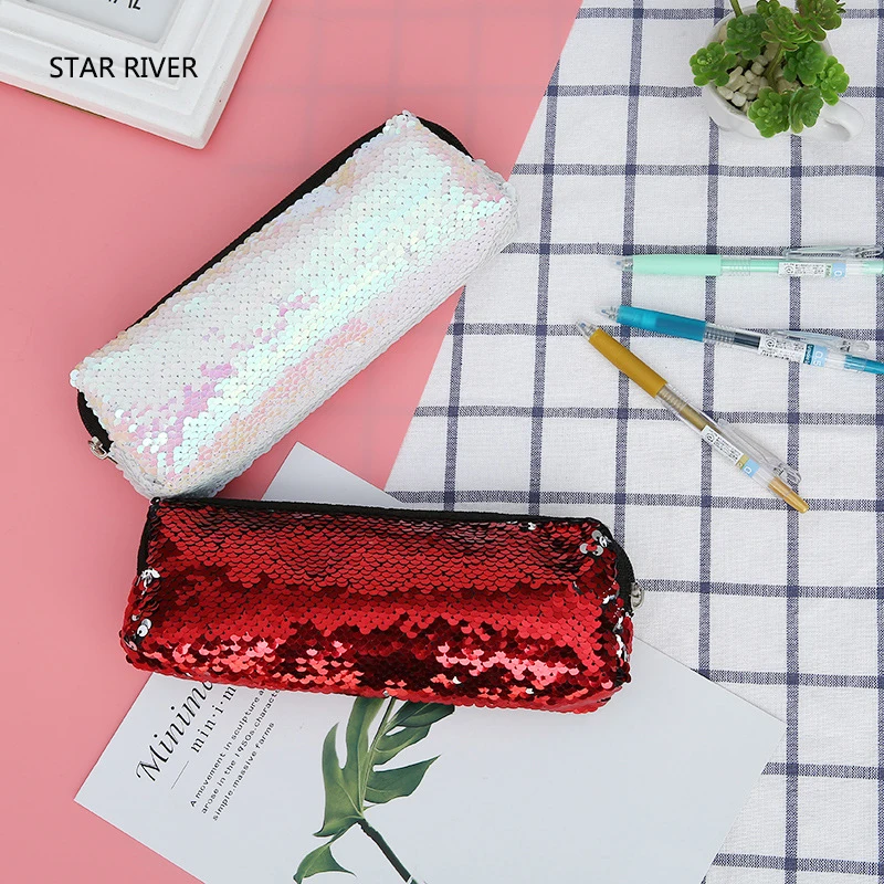 Женская маленькая модная сумка для макияжа с блестками русалки двусторонняя