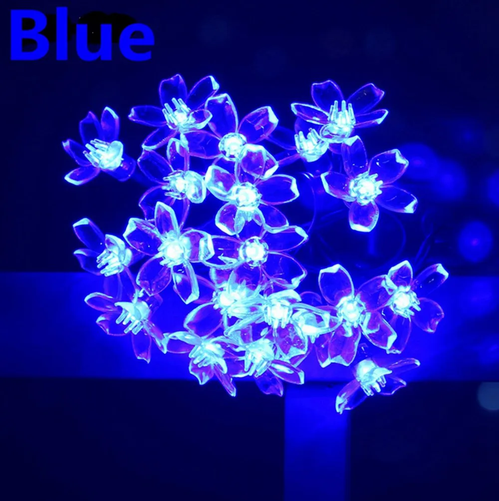 Blue Персиковый Цветок, светодиодный светильник на солнечной батарее, сказочный светильник, наружный декоративный светильник для сада, рождественской елки, газона, пейзажа, 5-52 м - Испускаемый цвет: Blue