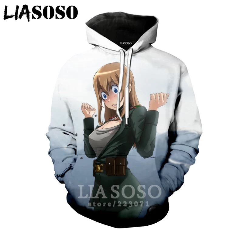 LIASOSO Новинка зимы для мужчин и женщин толстовка с 3D принтом аниме Youjo Senki Saga of Tanya худи Обитель зла Топ пуловер с длинными рукавами B086-9