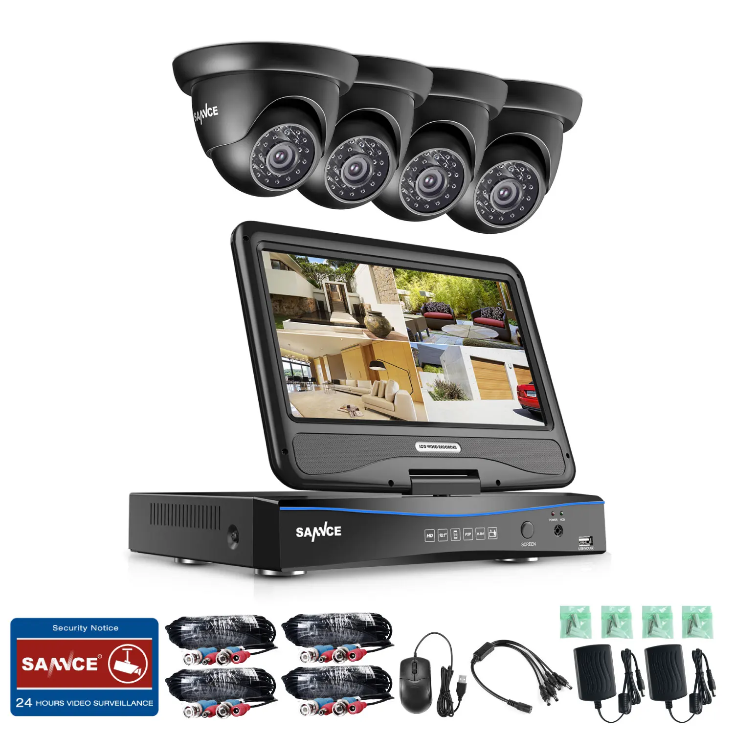 SANNCE 4CH 1080N HD 10,1 дюймов дисплей DVR 4 шт 1.0MP 720P купольные камеры для видеонаблюдения система ночного видения Система видеонаблюдения комплект