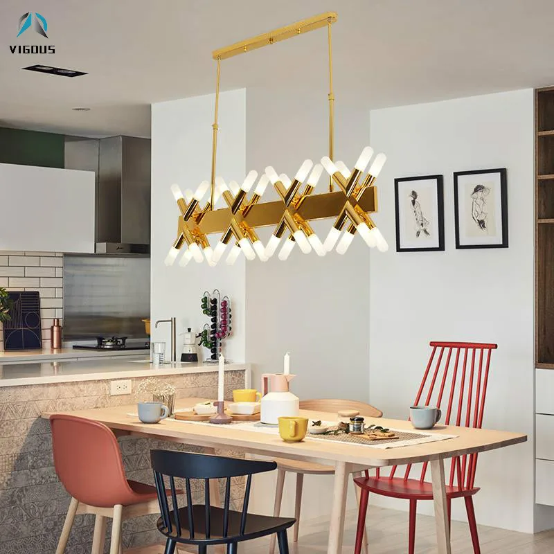

Straight 16 / 32 Light G9 Led Chandelier Dining Room Line Chandelier Lighting Lustre Plate Shiny Gold Pendant Chandelier
