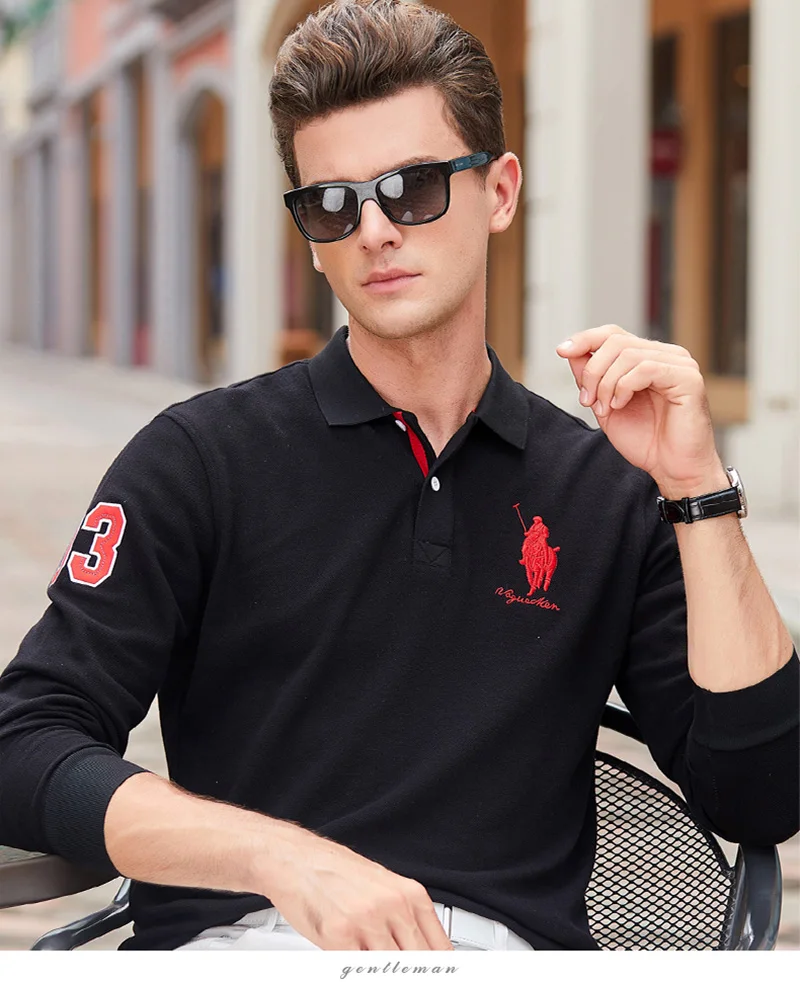 Верхняя одежда Qualite Solide couleur 3D Broderie Polo Chemise повседневные рубашки поло hommes de Polo A manches Longues 2019New поступление поло