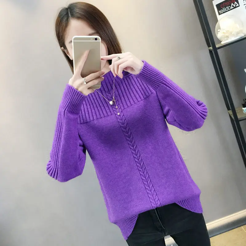 

Half-High Collar Sweater Femme Thick Warm Pullover Sweater 2018 Autumn Winter New Loose Casual Women Short Sweater 7Colors LQ499