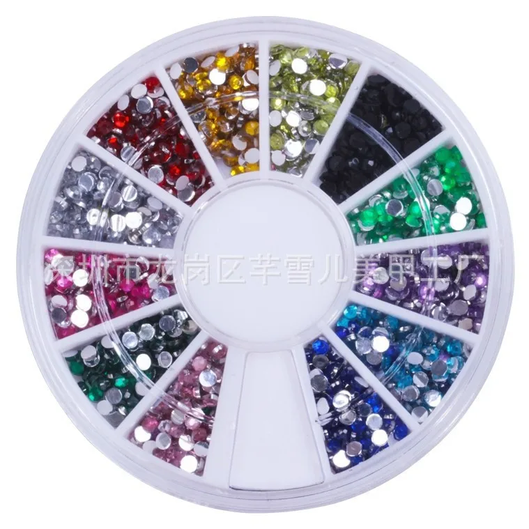 Украшения со стразами для ногтей Смешанные 12 цветов 2 мм Блестящий акриловый с