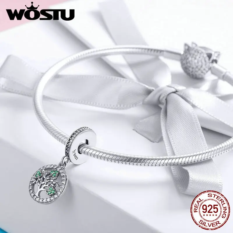 WOSTU настоящее 925 пробы Серебряное весеннее дерево Висячие Подвески подходят для
