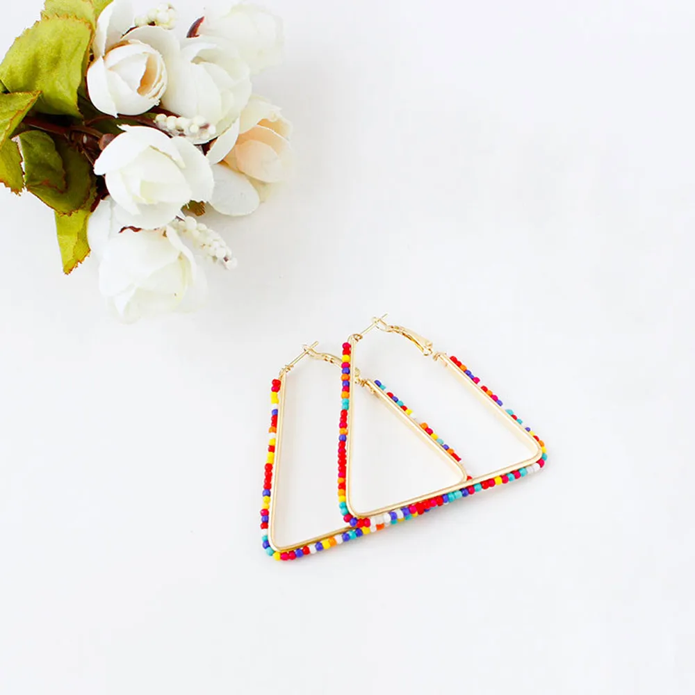 Горячая продажа Красочные богемные серьги в форме треугольника классические