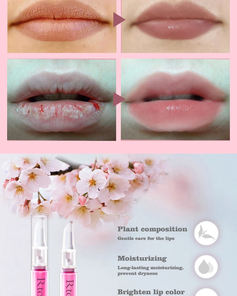 RtopR Cherry Blossom Lip Serum Reduce Lip Fine Lines Essence Lip Mask Dry Crack Peeling Repair Lip Moisturizing Beauty Care 3ml