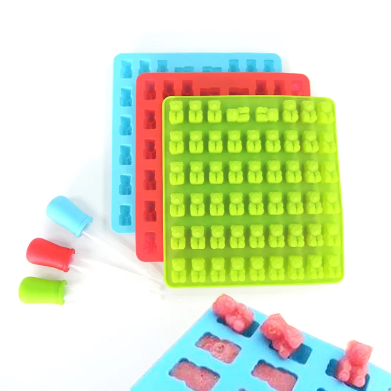53 полости силиконовые Gummy пресс форма мишки с капельницы BPA бесплатно FDA