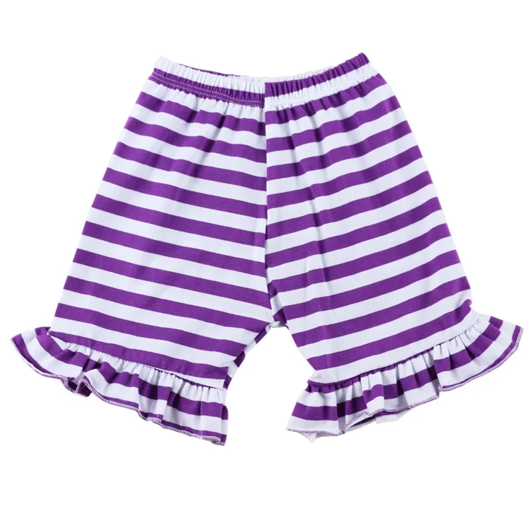 Purple Хлопковые шорты с оборками для малышей; шорты в полоску для маленьких девочек; детские вязаные шорты для маленьких девочек; детская одежда; сезон весна-лето; шорты - Цвет: Purple