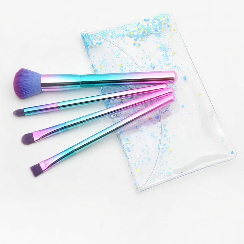 Набор радужных кистей для макияжа 4 шт. градиентные фиолетовые мягкие волосы