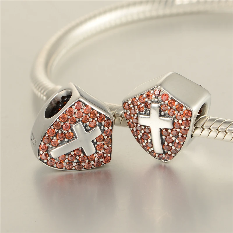 925 стерлингового серебра Стразы Крест Подвески Браслет Религиозный браслет для
