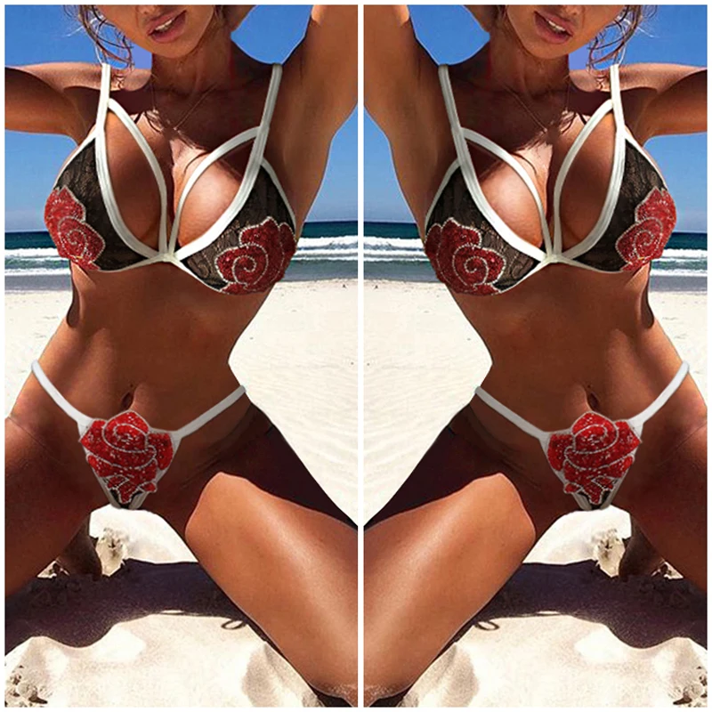 Женский купальник бикини летнее женское белье без рукавов с ремешками купальные