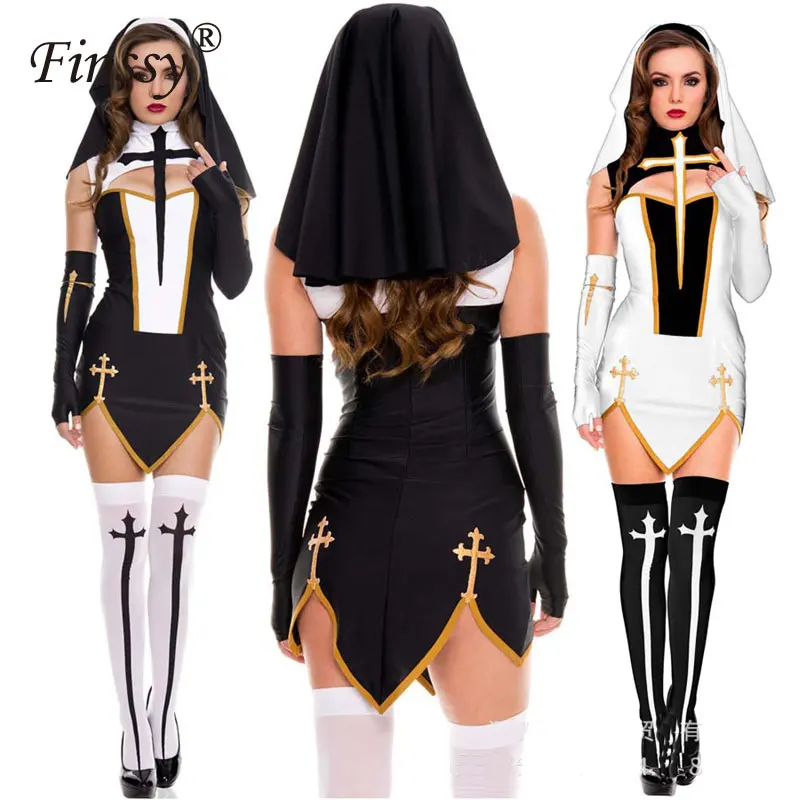 

Two-color Halloween COSPLAY costume Easter sexy nuns game uniforms temptation Girl Sister Party With Stockings Hoodie