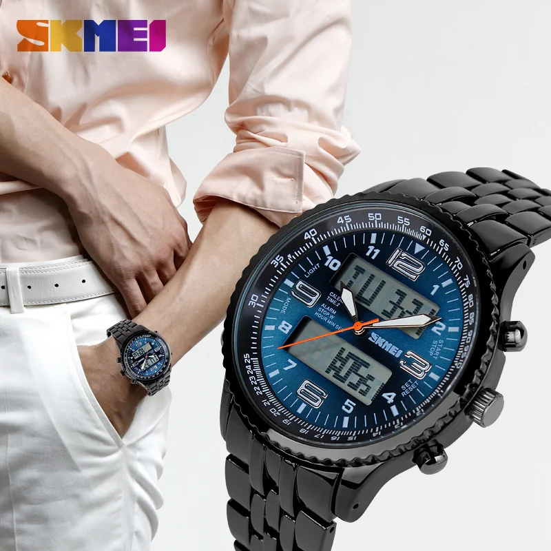 2020 New SKMEI Luxury Brand Men Military Watches Full Steel Men Sports Watches Digital LED Quartz Wristwatches relogio masculino images - 6