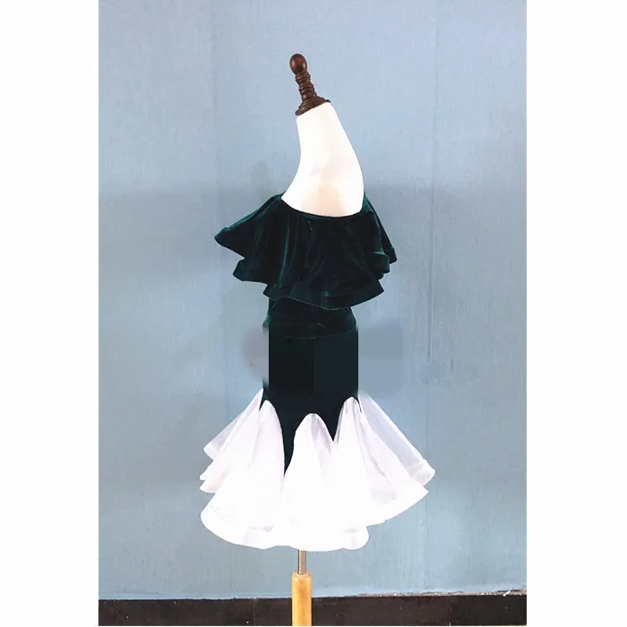 2017 платье для латиноамериканских танцев девочек 3 цвета с цветами зеленый черный