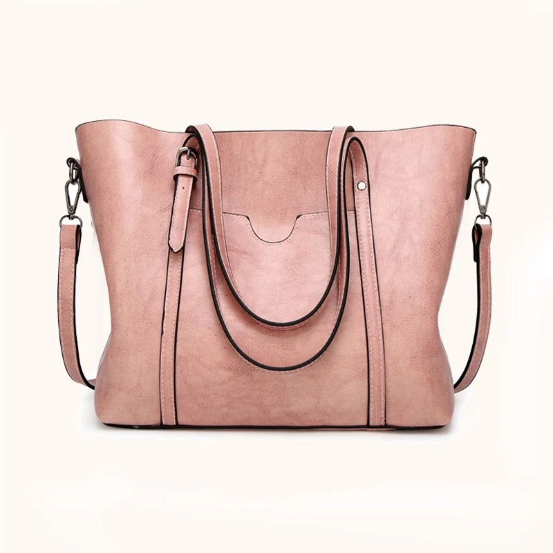 Pink MINOFIOUS женские кожаные сумки с масляным воском, роскошные женские винтажные сумки с карманом на плечо, женские большие вместительные сумки-тоут - Цвет: Pink