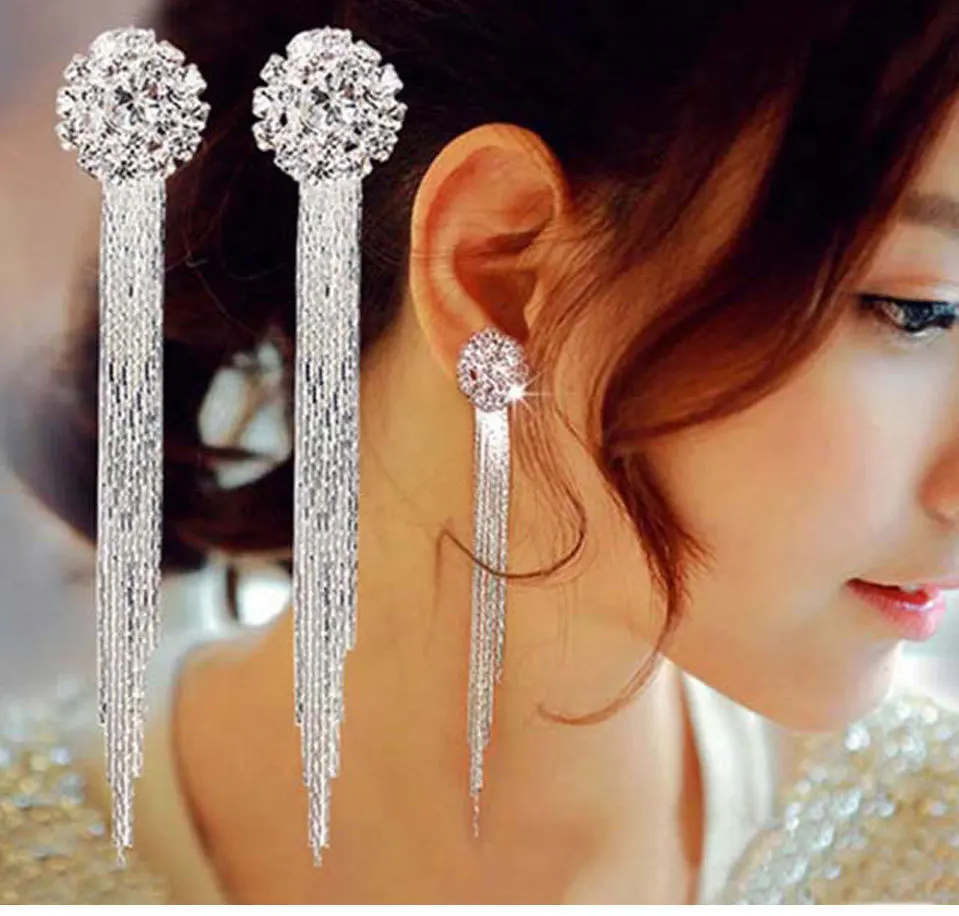 M MISM Long Drop Tassel Earrings Shining Korean Style Women Jewelry Classic Crystal Pendientes Elegant Silver Aretes De Mujer | Украшения и
