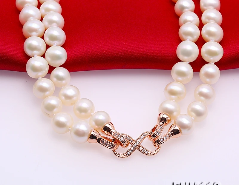 Fine Pearl Double Strand Necklace AA+ Qulaity 9-10mm natural White Freshwater Necklaces for women 18&quot Christmas gidt | Украшения и