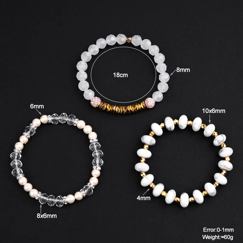 Браслеты BOJIU 3 шт./компл. из натурального камня для женщин Boho Howlite лава рок