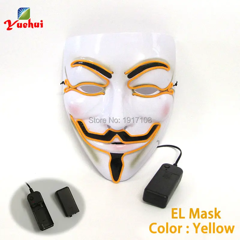 preço 100 Pçs Moda Máscara De Halloween 10 Cores Selecionar Máscara Vendetta El Fio Led Máscara De Néon Brilhante Para Festa De Casamento Festival Decoração